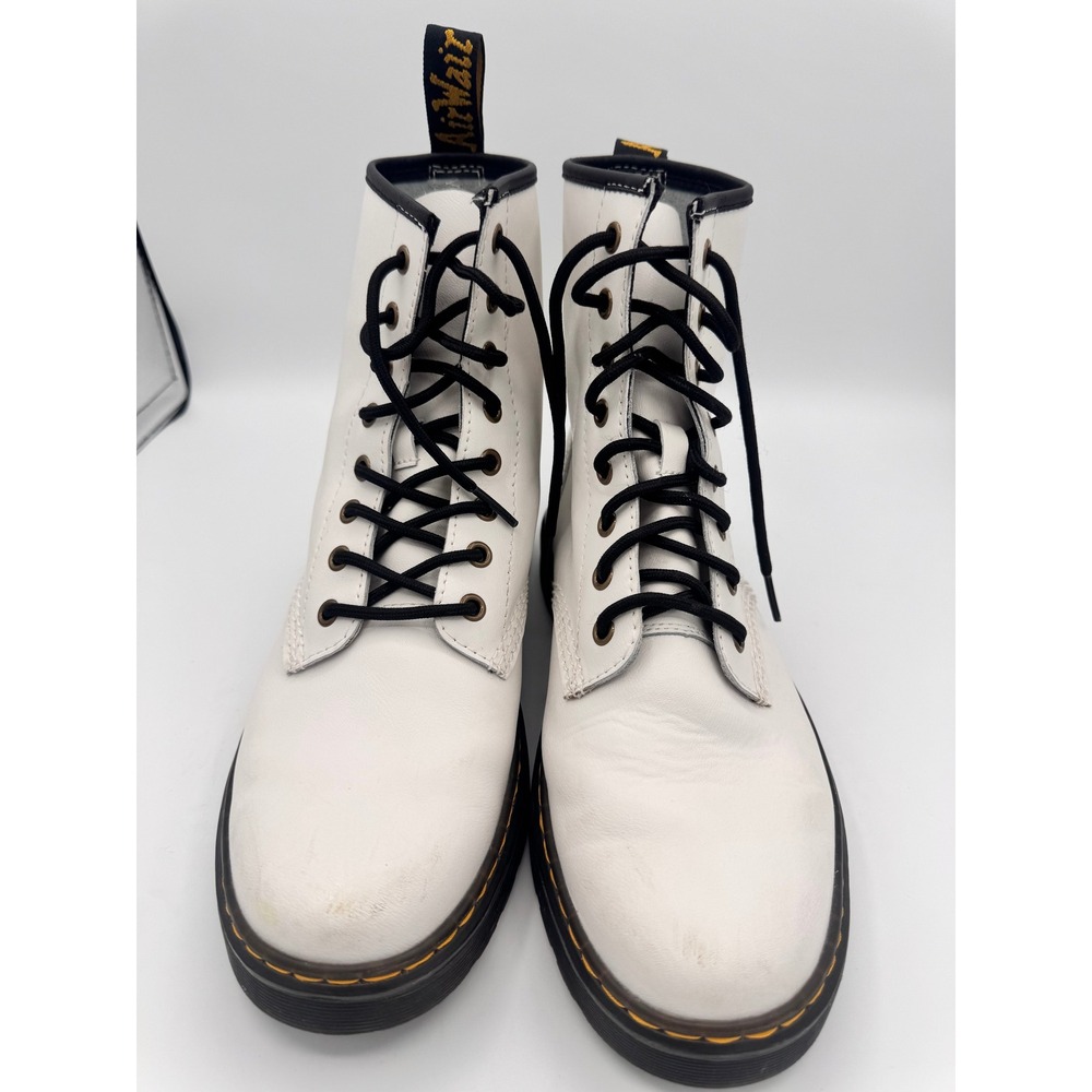 Dr. Martens Zavala White Leather Combat Boots Womens 10 8-Eye Lace Up AW004